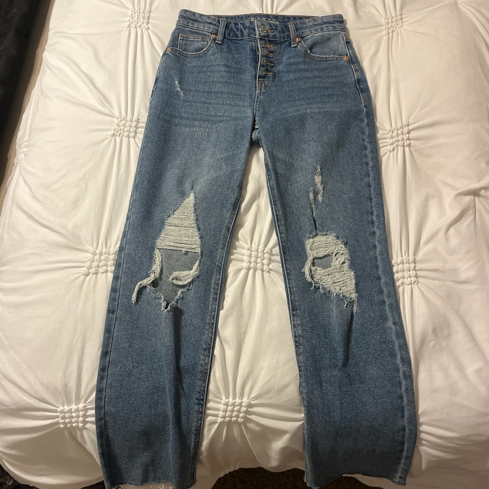 Wild Fable Blue Distressed Straight Leg Jeans